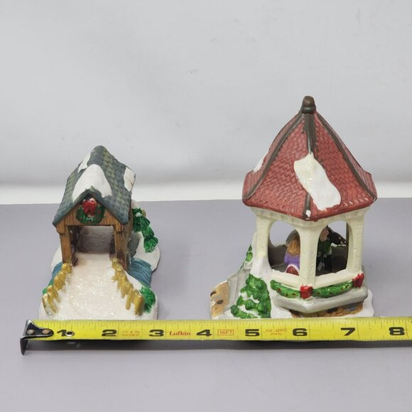 Winter Christmas‎ Holiday Ceramic Covered Bridge & Gazebo Figurines - Picture 8 of 9